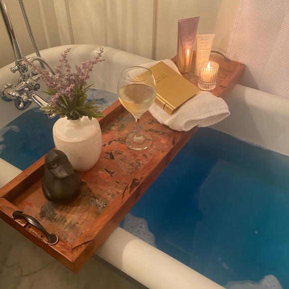 Handmade Reclaimed Wood Copper Bath Tray Wine Hold - Picture 2 of 14